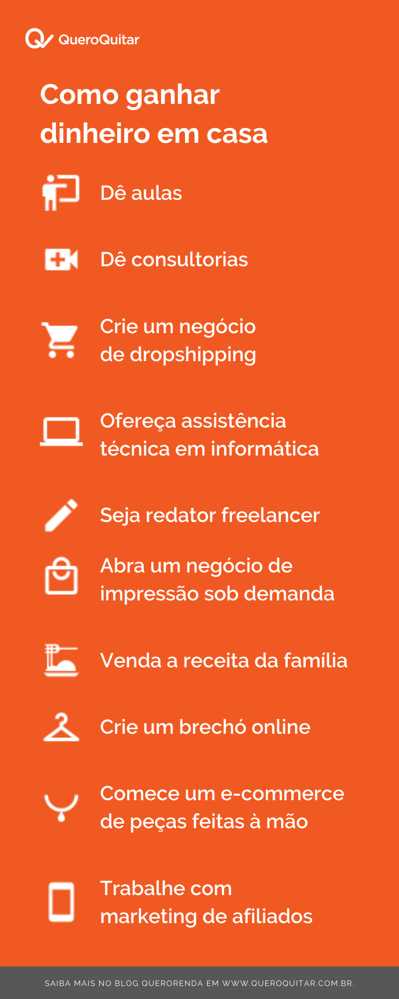 Infográfico com 10 formas para ganhar dinheiro em casa.