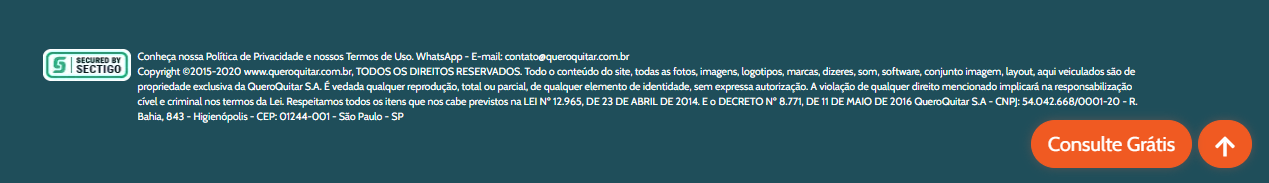Rodapé do site QueroQuitar com o Certificado SSL